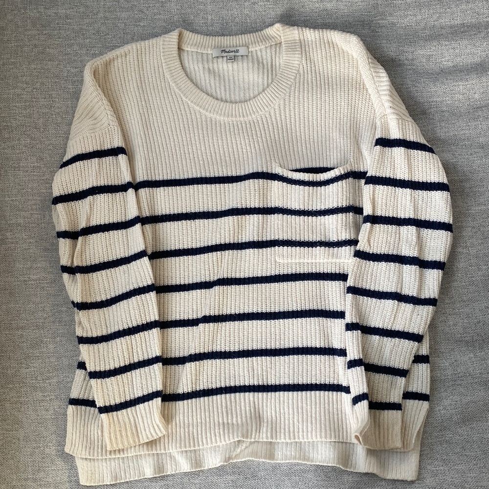 Madewell Navy & White Striped Crewneck Sweater